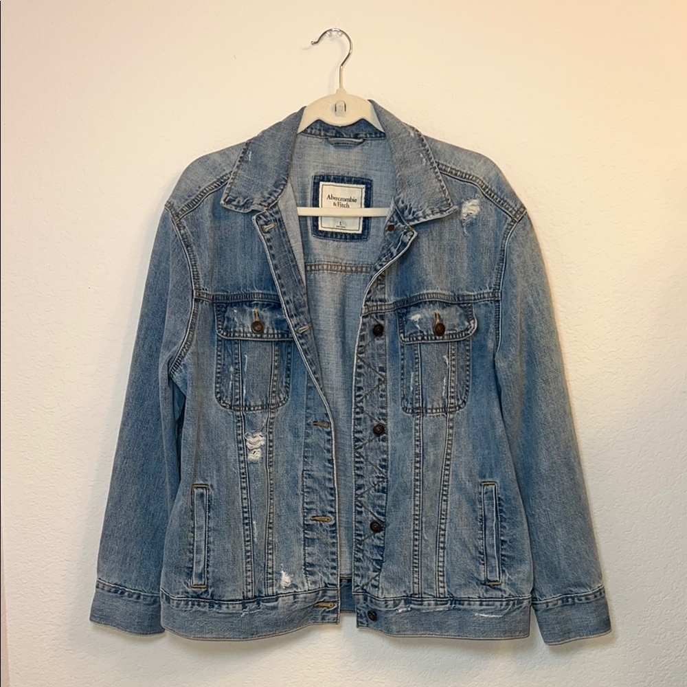 Abercrombie & Fitch Washed Blue Distressed Denim Jacket